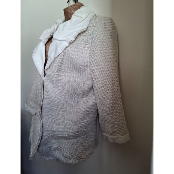 Soft Surroundings Textured Women's Open-Front Blazer with Frayed Hem & White Ruf - Picture 2 of 12